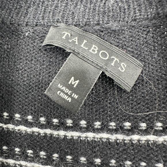 Talbots Sweater Womens Medium Black White Cardigan Shawl Collar Fair Isle Knit - Picture 6 of 10